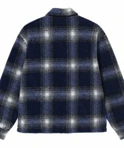 Stussy Shadow Plaid Zip Sherpa - Navy