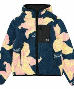 Stussy Floral Sherpa Hood Jacket - Dark Teal