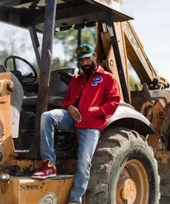 Sneaker Politics Politics X Mitchell & Ness 'As Usual' Satin Jacket - ﻿﻿Red/Royal