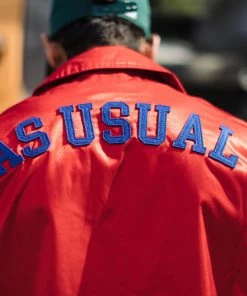 Sneaker Politics Politics X Mitchell & Ness 'As Usual' Satin Jacket - ﻿﻿Red/Royal