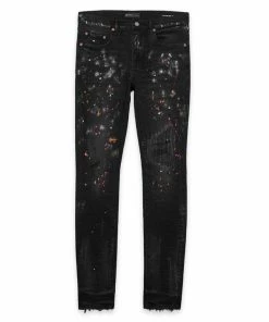 Purple Brand Slim Fit Jeans - Black Multi Paint Repair