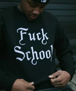 BornxRaised Apparel Born X Raised Fuck School Intarsia Sweater - Black