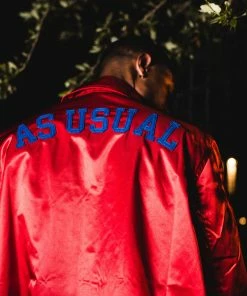 Sneaker Politics Politics X Mitchell & Ness 'As Usual' Satin Jacket - ﻿﻿Red/Royal