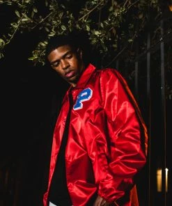 Sneaker Politics Politics X Mitchell & Ness 'As Usual' Satin Jacket - ﻿﻿Red/Royal