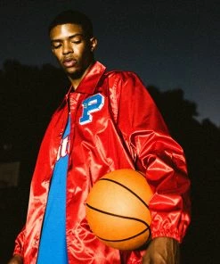 Sneaker Politics Politics X Mitchell & Ness 'As Usual' Satin Jacket - ﻿﻿Red/Royal
