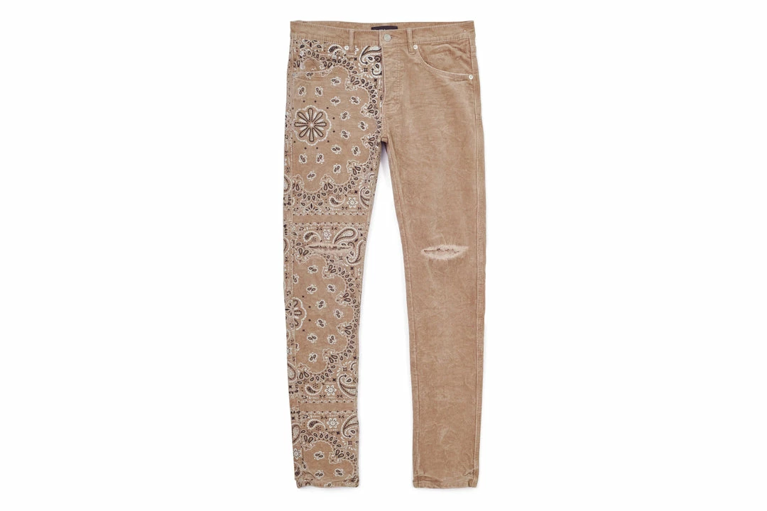 Purple Brand Low Rise Skinny Jean - Corduroy Bandana Print Tan 1 Purple Brand Low Rise Skinny Jean - Corduroy Bandana Print Tan