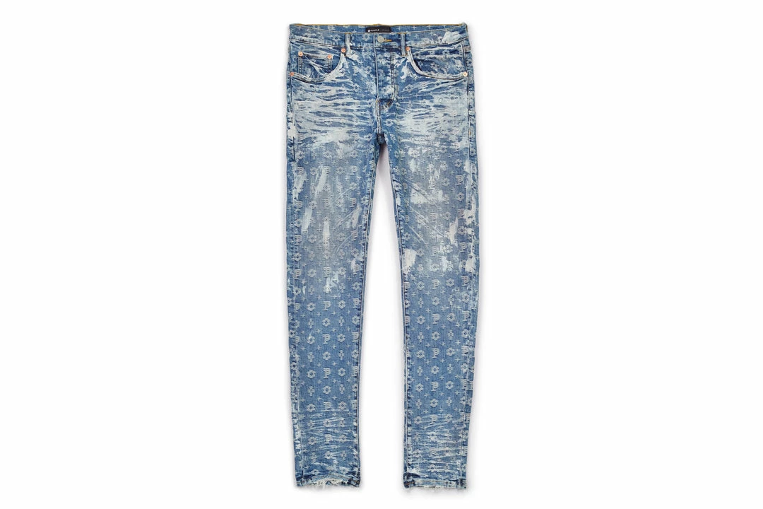 Purple Brand Low Rise Skinny Jean - Super Heavy Waxed Indigo Jacquard Monogram 1 Purple Brand Low Rise Skinny Jean - Super Heavy Waxed Indigo Jacquard Monogram