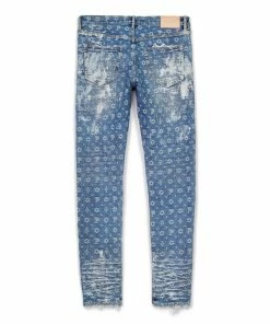 Purple Brand Low Rise Skinny Jean - Super Heavy Waxed Indigo Jacquard Monogram