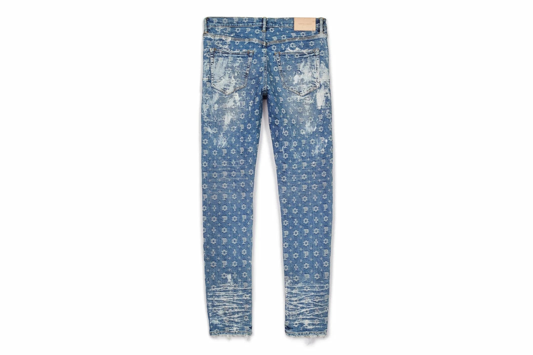 Purple Brand Low Rise Skinny Jean - Super Heavy Waxed Indigo Jacquard Monogram 2 Purple Brand Low Rise Skinny Jean - Super Heavy Waxed Indigo Jacquard Monogram