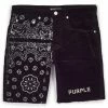 Purple Brand Purple Corduroy Bandana Shorts - Corduroy Bandana Print Black