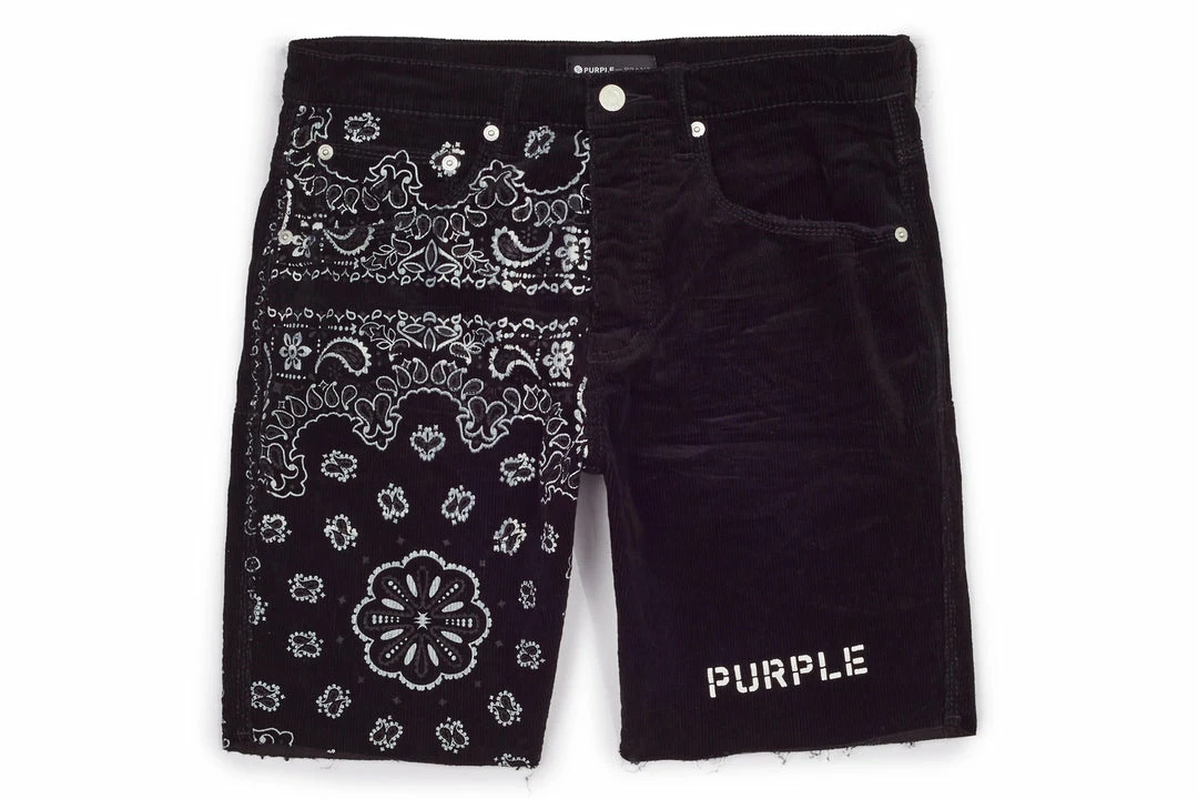 Purple Brand Purple Corduroy Bandana Shorts - Corduroy Bandana Print Black 1 Purple Brand Purple Corduroy Bandana Shorts - Corduroy Bandana Print Black
