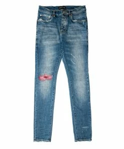 Purple Brand Low Rise Paint Blowout - Mid Indigo