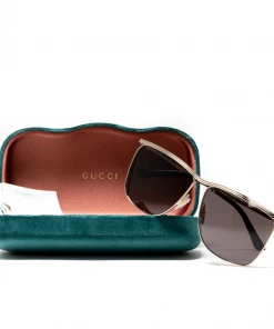 Latest Gucci Rectangle Sunglasses - Gold/Grey