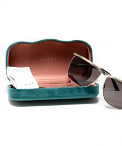 Latest Gucci Rectangle Sunglasses - Gold/Grey