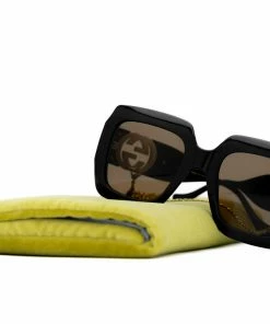 WMNS Gucci Geometric Sunglasses - Black/Brown Latest