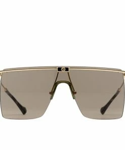 Latest Gucci Shield Sunglasses - Gold/Brown