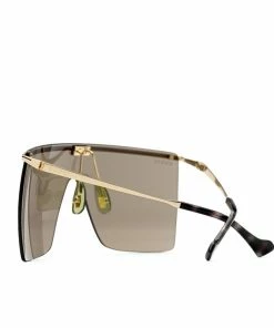 Latest Gucci Shield Sunglasses - Gold/Brown