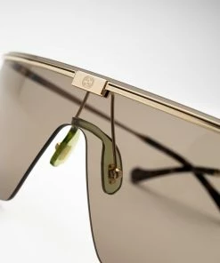 Latest Gucci Shield Sunglasses - Gold/Brown