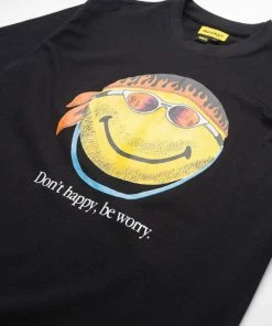Latest Market Smiley Don't Happy, Be Worry Tee - Black