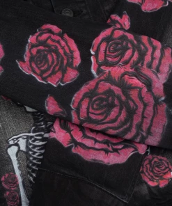 Lizoy Skull & Roses Denim Jacket - Black Apparel