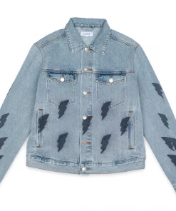 Apparel Lizoy Thunder Bolt Vintage Denim Jacket - Washed Blue