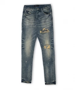 Purple Brand Low Rise Skinny Jean - Bandana Patch Print Indigo