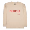 Purple Brand Stencil Logo L/S Tee - Cream