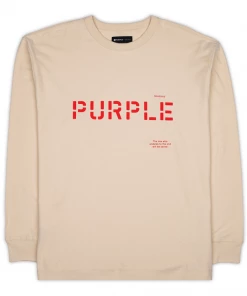 Purple Brand Stencil Logo L/S Tee - Cream
