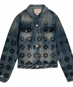Purple Brand Fade Monogram Denim Jacket - Indigo