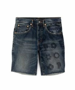 Purple Brand Mid Rise Half Monogram Print Shorts - Black