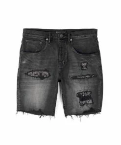 Purple Brand Mid Rise Bandana Patchwork Shorts - Black