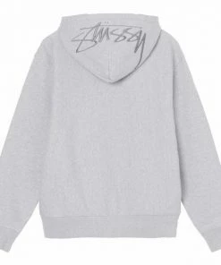 Stussy Back Hood Embroidered Hoodie - Ash Heather